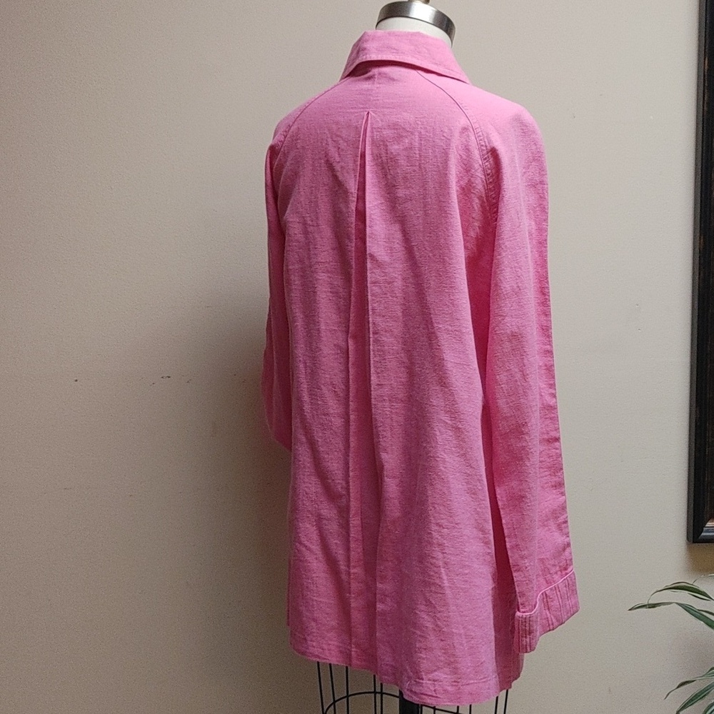 Denim & Co. Pink Oversized Linen Cotton Shirt Patch Pockets Size M - Picture 3 of 15